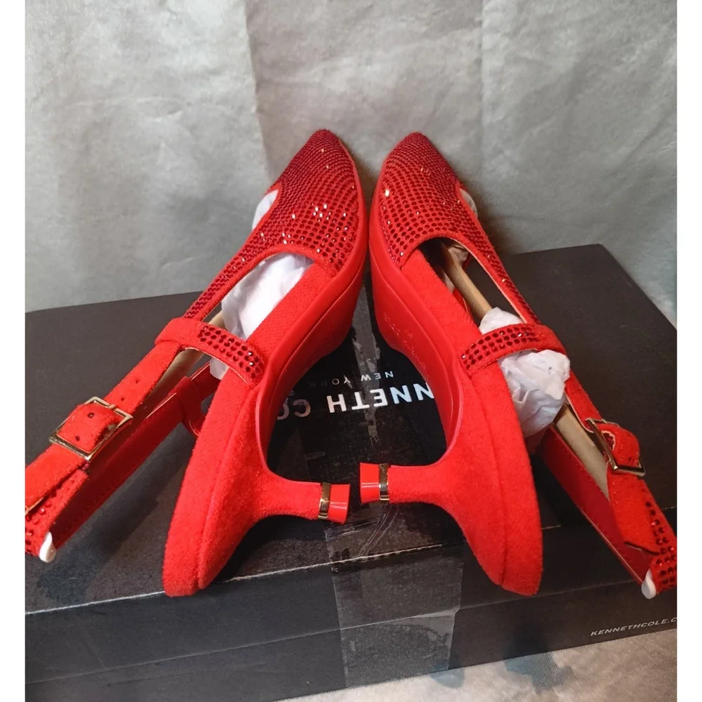 Kenneth Cole Red Rhinestone Slingback Kitten Heels Sz 6M Glam Party Shoe NIB - Picture 6 of 8